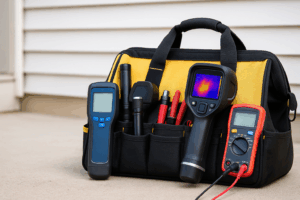Professional home inspector tools including moisture meter, thermal camera, and GFCI tester – Mason Home Inspections Minnesota